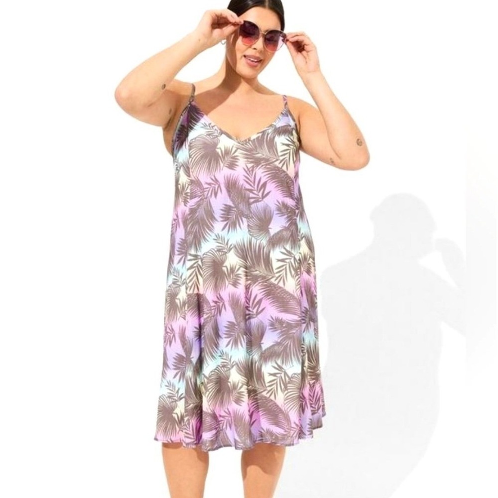 Torrid Pastel Resort Vacation Slub Cami Cover-Up Dress 1X Tropical Leaves NWT